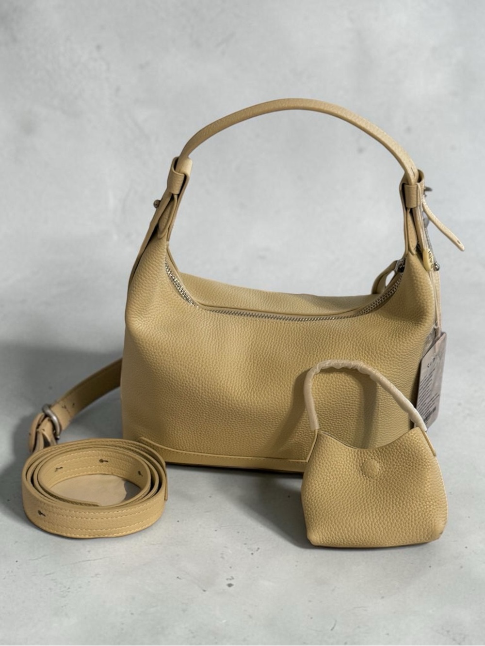 Pebbled Leather Crossbody Bag with Mini Pouch in Milkshake White
